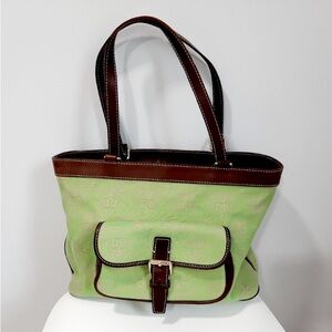 Authentic Dooney & Bourke shoulder bag in green and brown, clean w min flaws